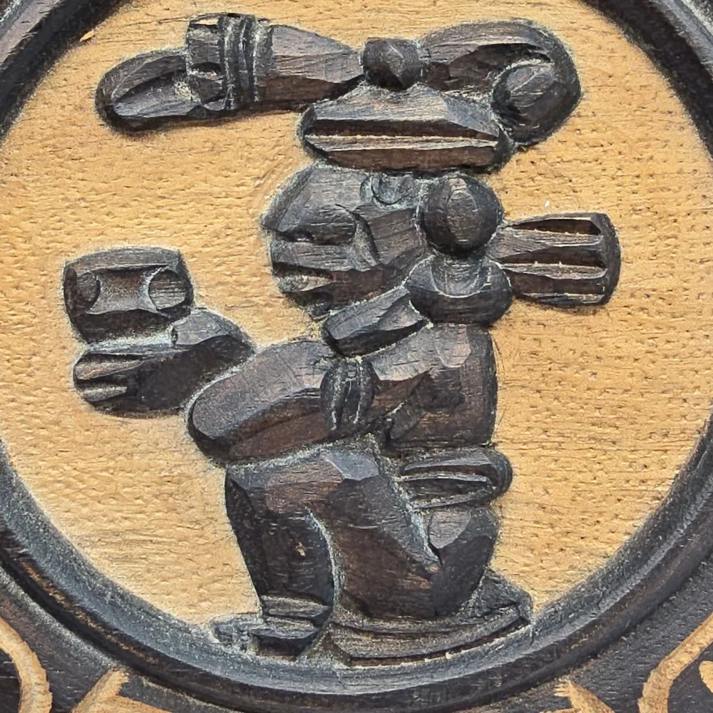 Vintage Hand‎ Carved Wooden Plate Mesoamerican Figure